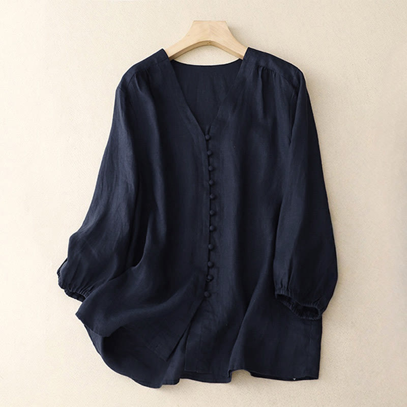 Buddha Stones V-Neck Design Women's Long Sleeve Shirt - MidnightBlue - US8-10,UK/AU12-14,EU40-42 (2XL) - image 7