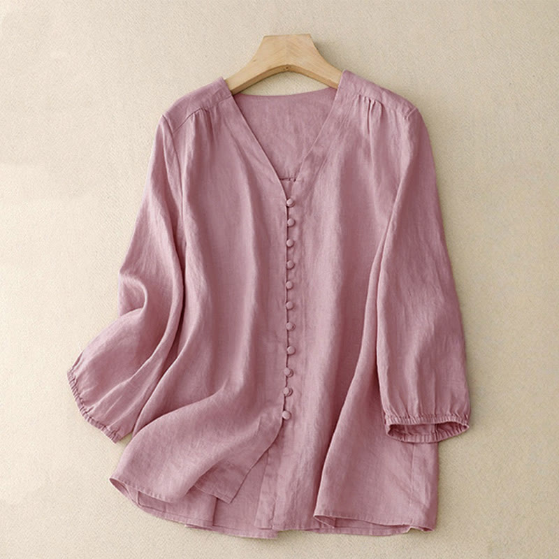 Buddha Stones V-Neck Design Women's Long Sleeve Shirt - Pink - US8-10,UK/AU12-14,EU40-42 (2XL) - image 0