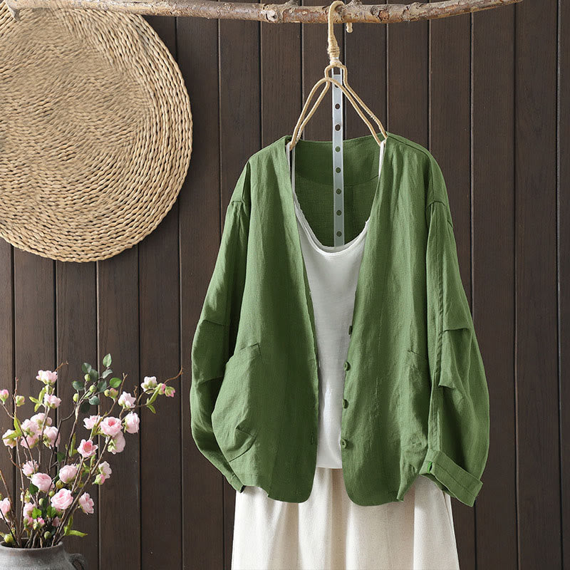 Buddha Stones Pure Color V-neck Women's Jacket With Pockets - MediumSeaGreen - US14,UK/AU18,EU46 (2XL) - image 17