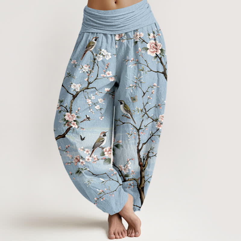 Buddha Stones Cotton Cherry Blossoms Bird Pattern Women's Elastic Waist Harem Pants - PowderBlue - US16,UK/AU20,EU48 (3XL) - image 5