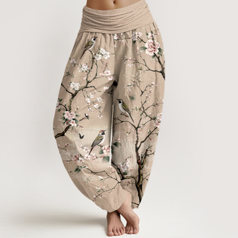 Buddha Stones Cotton Cherry Blossoms Bird Pattern Women's Elastic Waist Harem Pants - BurlyWood - US16,UK/AU20,EU48 (3XL) - image 8
