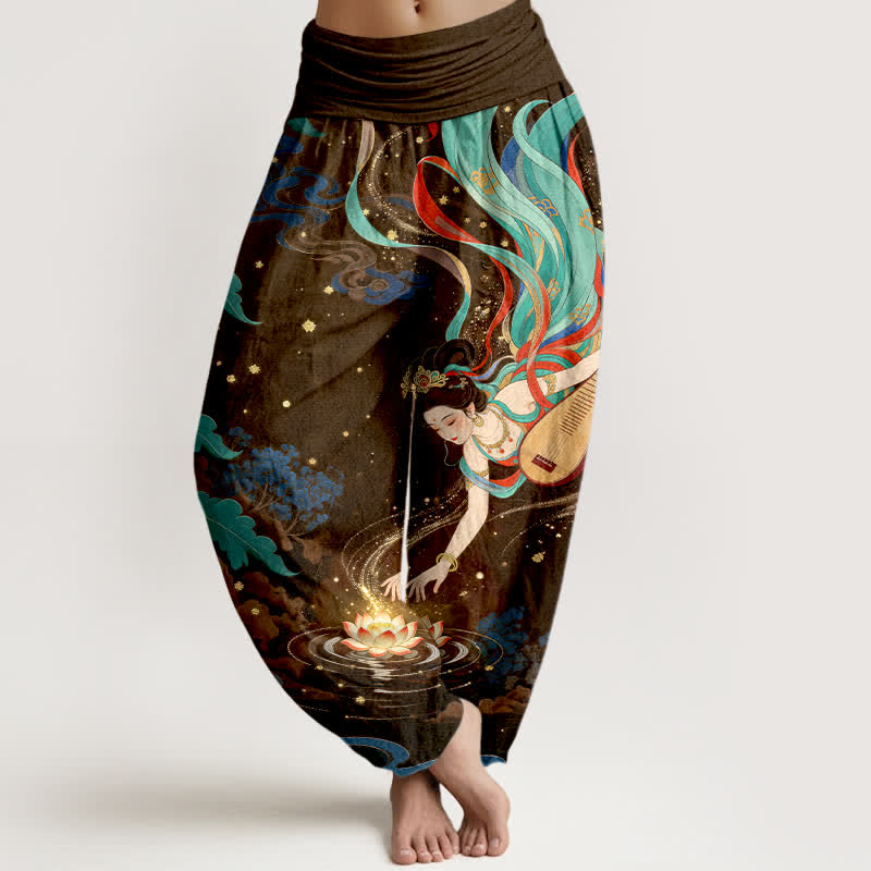 Buddha Stones Cotton Celestial Musician Lotus Pattern Women's Elastic Waist Harem Pants - SaddleBrown - US16,UK/AU20,EU48 (3XL) - image 8