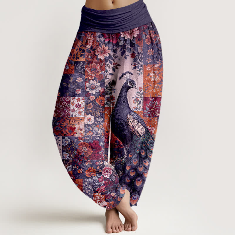 Buddha Stones Cotton Peacock Floral Patchwork Pattern Women's Elastic Waist Harem Pants - Indigo - US16,UK/AU20,EU48 (3XL) - image 5