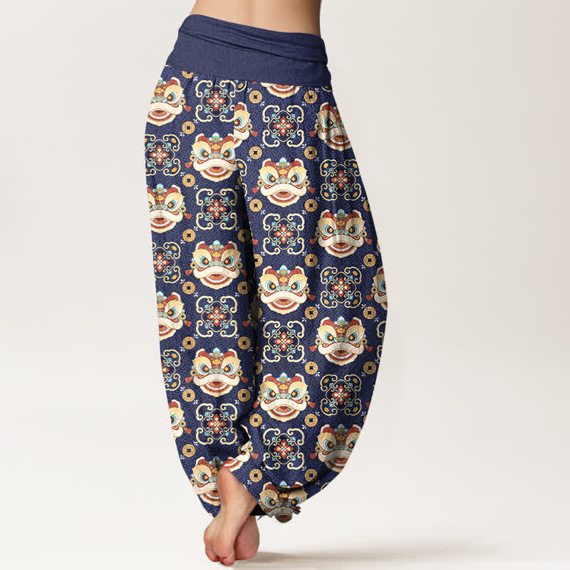 Buddha Stones Cotton Tribal Lion Mask Pattern Women's Elastic Waist Harem Pants - image 7