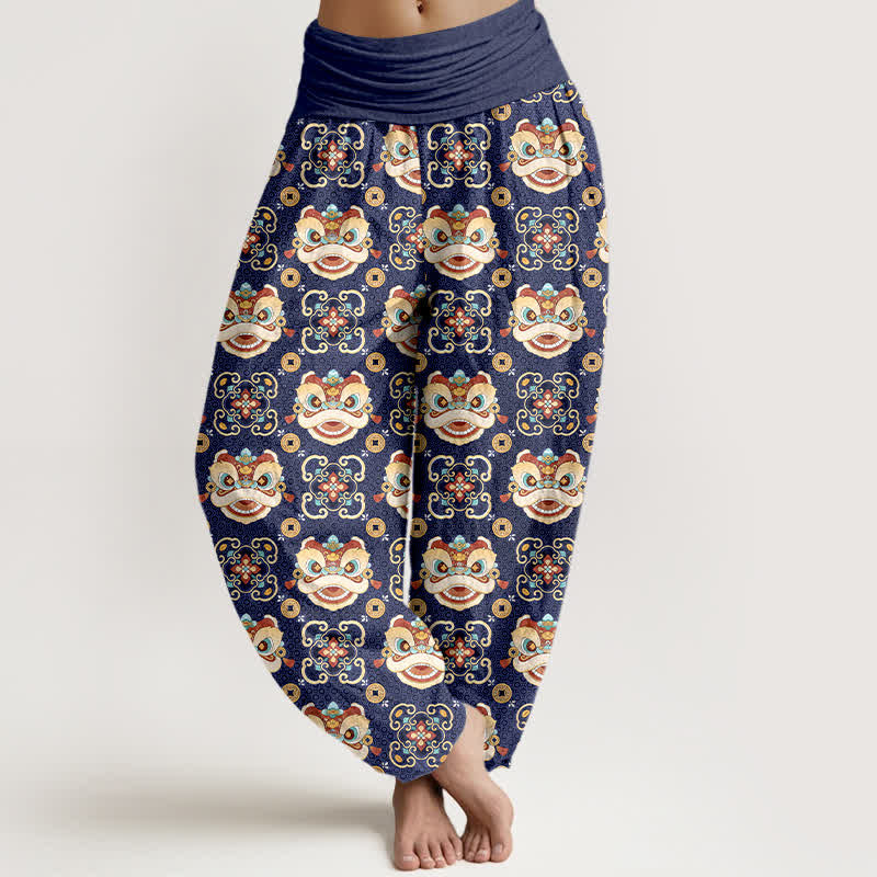 Buddha Stones Cotton Tribal Lion Mask Pattern Women's Elastic Waist Harem Pants - Navy - US16,UK/AU20,EU48 (3XL) - image 5
