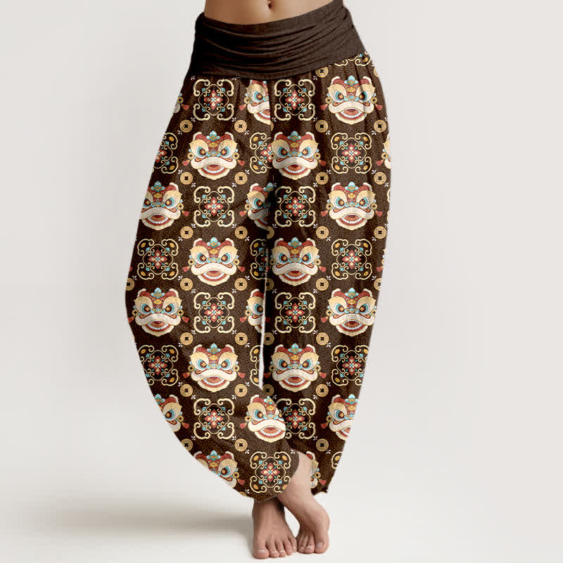 Buddha Stones Cotton Tribal Lion Mask Pattern Women's Elastic Waist Harem Pants - SaddleBrown - US16,UK/AU20,EU48 (3XL) - image 8