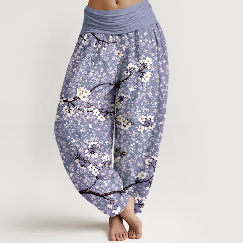 Buddha Stones Cotton White Blossom Branch Pattern Women's Elastic Waist Harem Pants - Lavender - US16,UK/AU20,EU48 (3XL) - image 5
