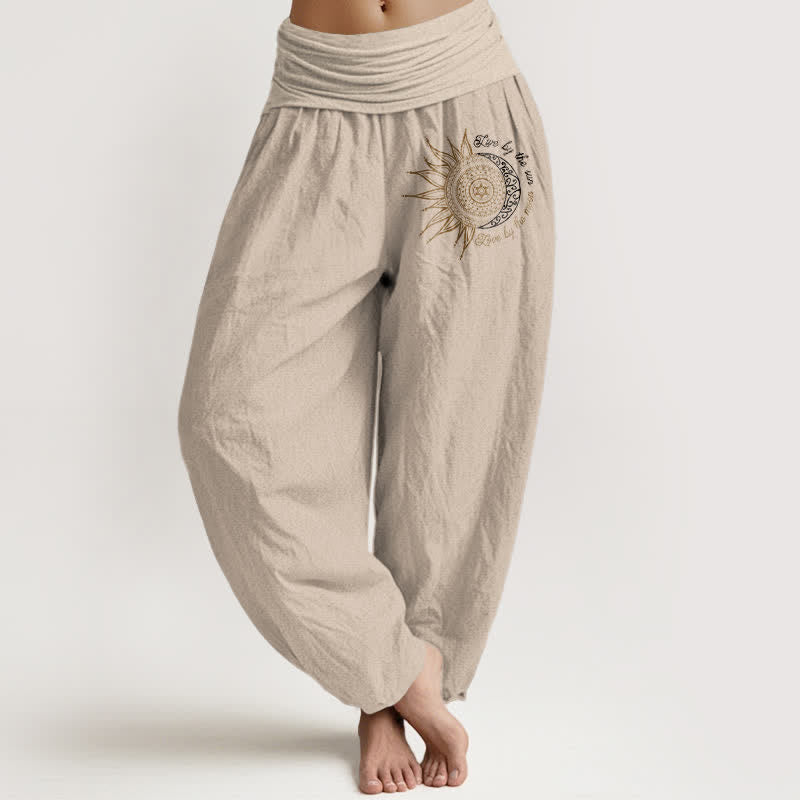 Buddha Stones Pure Cotton Sun Moon Mandala Pattern Women's Elastic Waist Harem Pants - Tan - US16,UK/AU20,EU48 (3XL) - image 11
