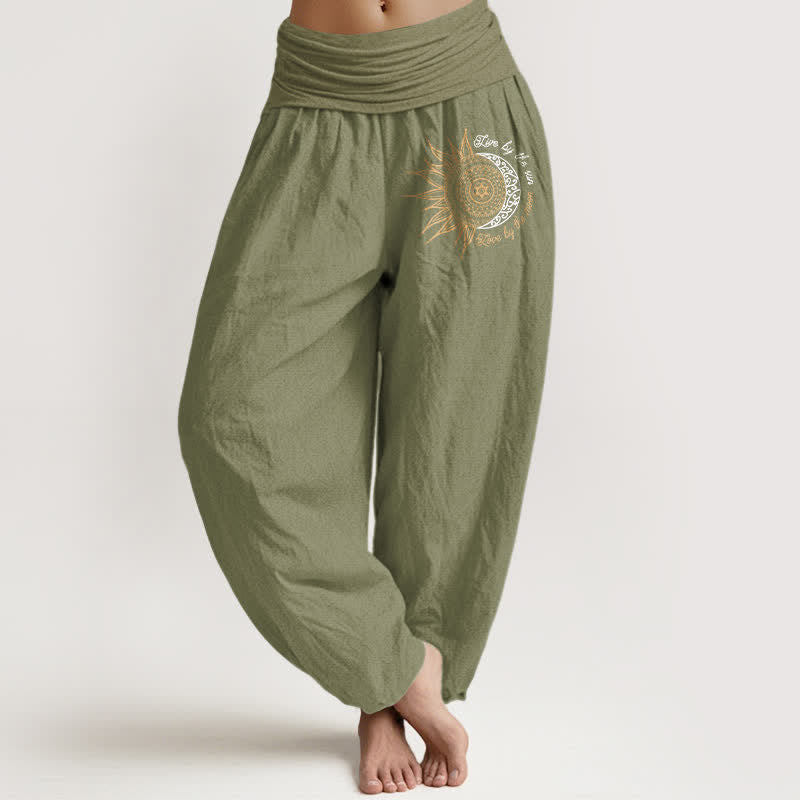 Buddha Stones Pure Cotton Sun Moon Mandala Pattern Women's Elastic Waist Harem Pants - OliveDrab - US16,UK/AU20,EU48 (3XL) - image 14