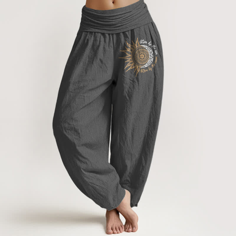 Buddha Stones Pure Cotton Sun Moon Mandala Pattern Women's Elastic Waist Harem Pants - DimGray - US16,UK/AU20,EU48 (3XL) - image 8