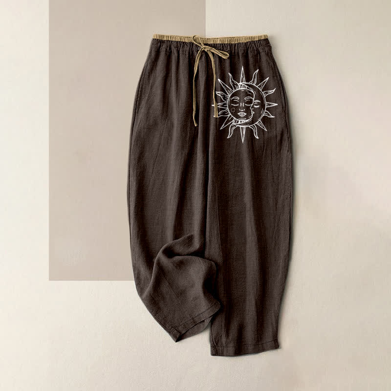 Buddha Stones Pure Cotton Celestial Sun Pattern Women's Elastic Waist Pants With Pockets - SaddleBrown - US16,UK/AU20,EU48 (3XL) - image 4