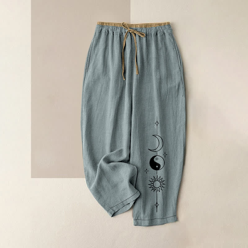Buddha Stones Pure Cotton Celestial Yin Yang Pattern Women's Elastic Waist Pants With Pockets - LightBlue - US16,UK/AU20,EU48 (3XL) - image 5