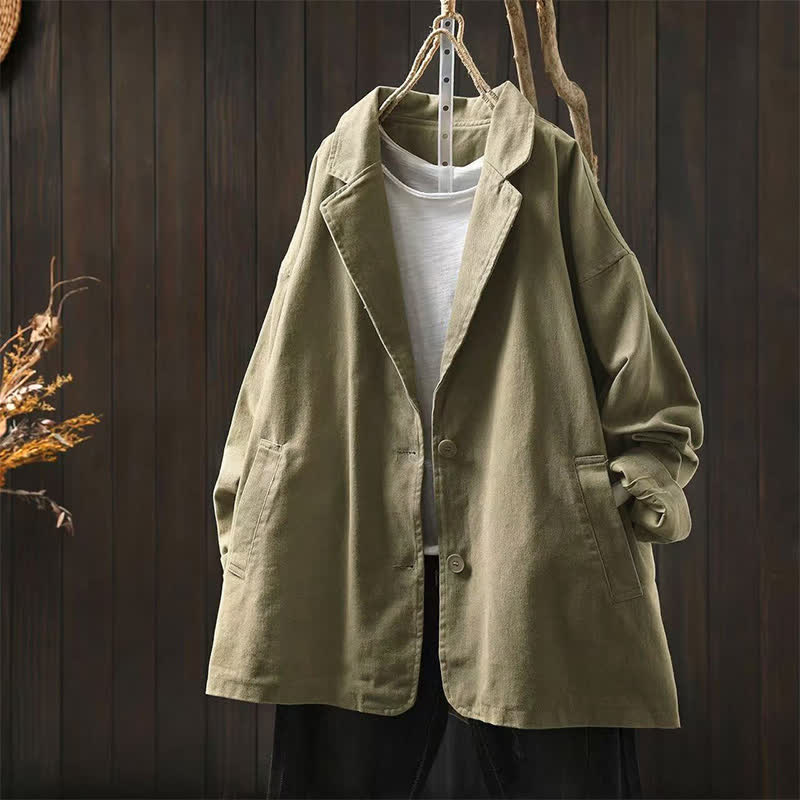Buddha Stones Spring Fall Buttons Lapel Collar Long Sleeve Mid-length Women's Jacket With Pockets - DarkKhaki - US4-8/10,UK/AU8-12/14,EU36-40/42 (F) - image 24