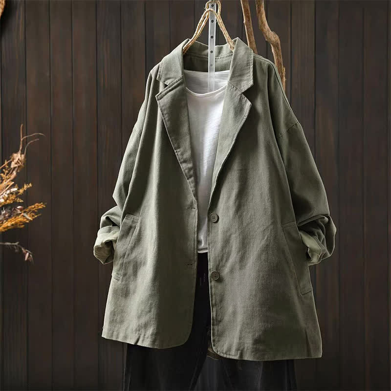 Buddha Stones Spring Fall Buttons Lapel Collar Long Sleeve Mid-length Women's Jacket With Pockets - DarkSeaGreen - US4-8/10,UK/AU8-12/14,EU36-40/42 (F) - image 18