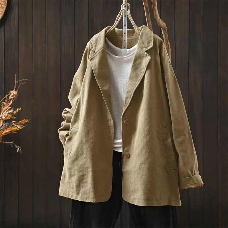 Buddha Stones Spring Fall Buttons Lapel Collar Long Sleeve Mid-length Women's Jacket With Pockets - Wheat - US4-8/10,UK/AU8-12/14,EU36-40/42 (F) - image 0