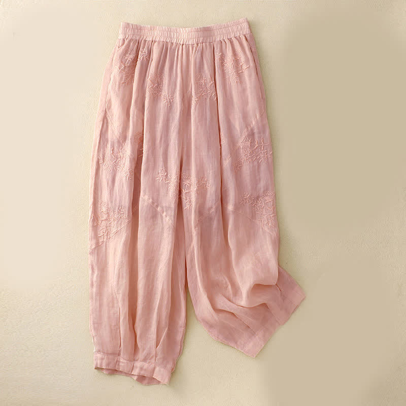 Buddha Stones Embroidered Pattern Women's Harem Pants With Pockets - MistyRose - US12,UK/AU16,EU44 (3XL) - image 10