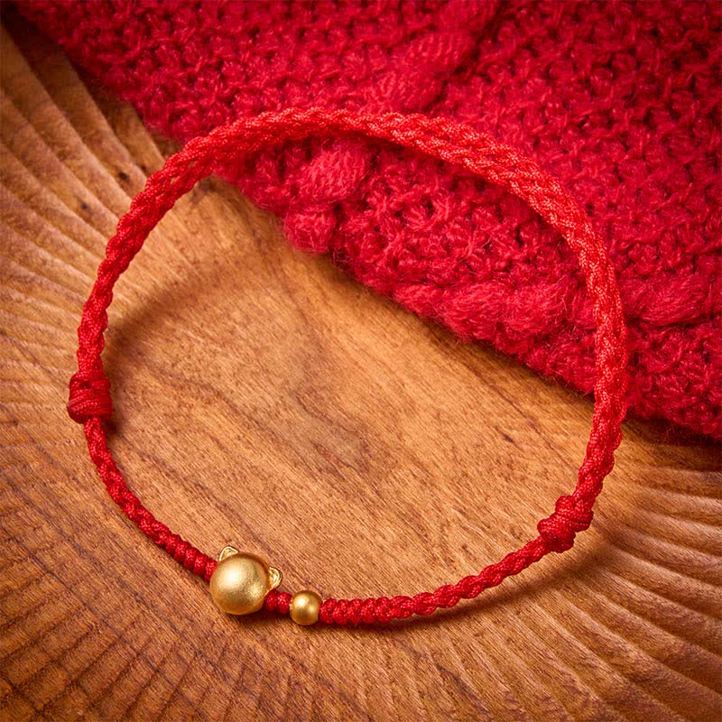 Buddha Stones Red String Copper Cat Head Protection Bracelet - image 1
