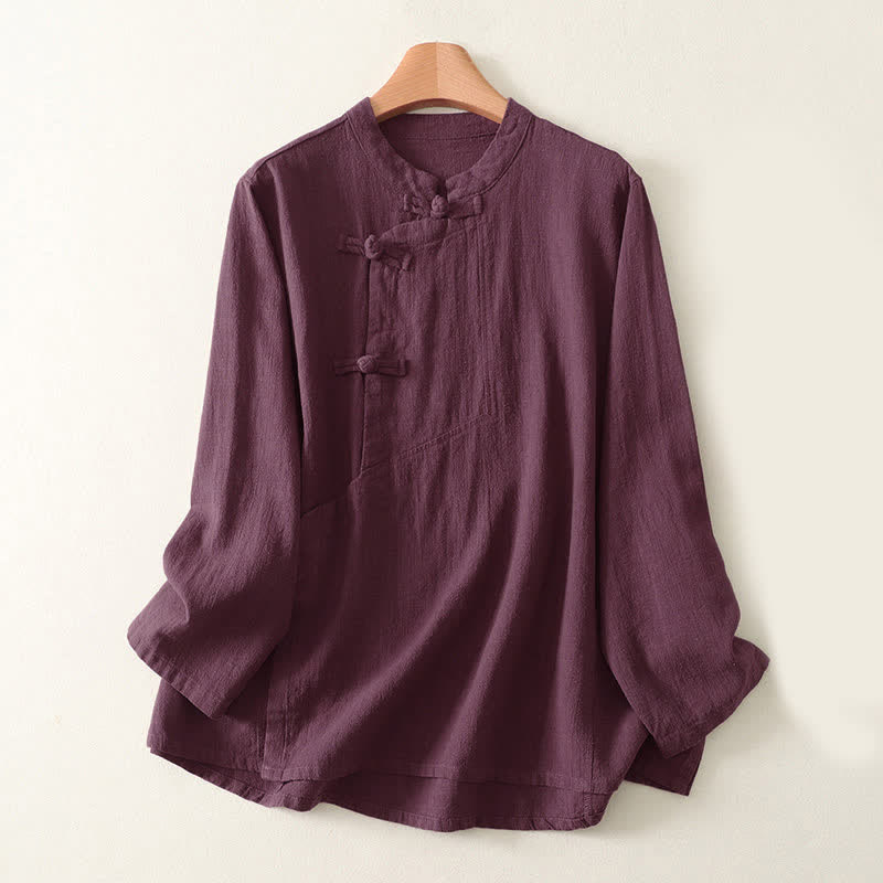 Buddha Stones Casual Plain Frog-buttons Women's Long Sleeve Shirt - Purple - US8-10,UK/AU12-14,EU40-42 (2XL) - image 1