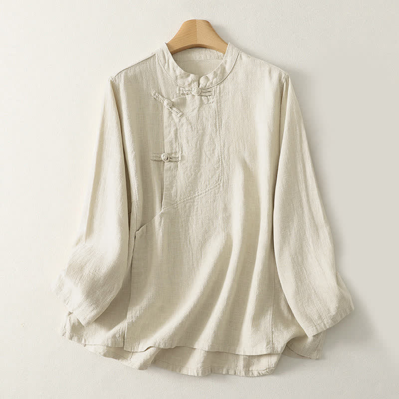 Buddha Stones Casual Plain Frog-buttons Women's Long Sleeve Shirt - Beige - US8-10,UK/AU12-14,EU40-42 (2XL) - image 6