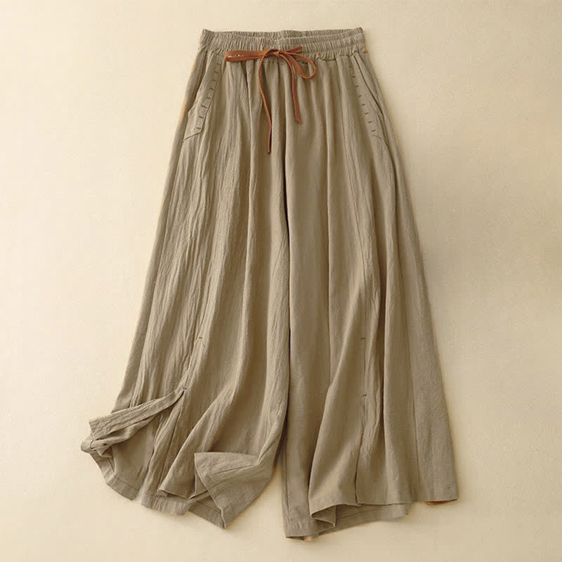 Buddha Stones Casual Simple Design Drawstring Split Women's Wide Leg Pants With Pockets - DarkGoldenrod - US8-10,UK/AU12-14,EU40-42 (2XL) - image 0