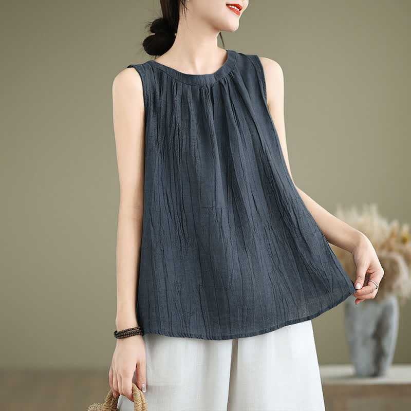 Buddha Stones Summer Wrinkles Simple Design Crew Neck Women's Sleeveless Vest Waistcoat - SteelBlue - US8-10,UK/AU12-14,EU40-42 (2XL) - image 15
