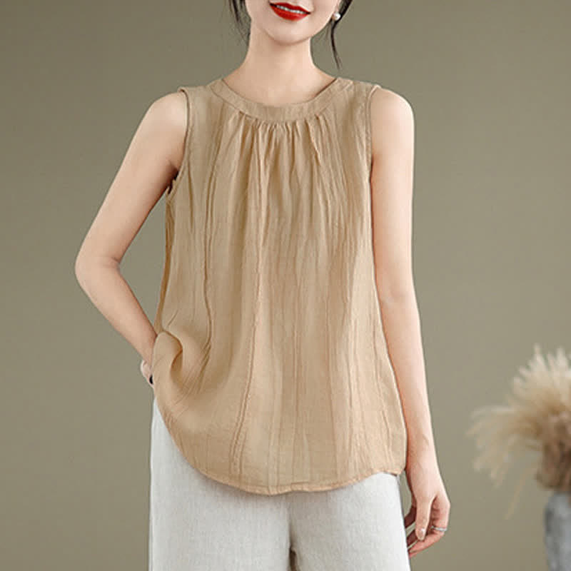 Buddha Stones Summer Wrinkles Simple Design Crew Neck Women's Sleeveless Vest Waistcoat - PeachPuff - US8-10,UK/AU12-14,EU40-42 (2XL) - image 26