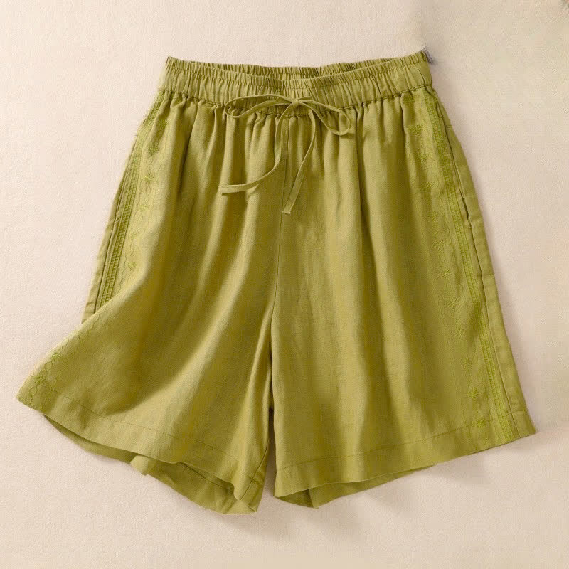 Buddha Stones Casual Floral Embroidery Pattern Drawstring Women's Shorts With Pockets - YellowGreen - US8-10,UK/AU12-14,EU40-42 (2XL) - image 15