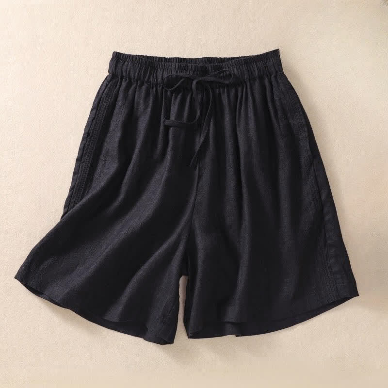 Buddha Stones Casual Floral Embroidery Pattern Drawstring Women's Shorts With Pockets - Black - US8-10,UK/AU12-14,EU40-42 (2XL) - image 3