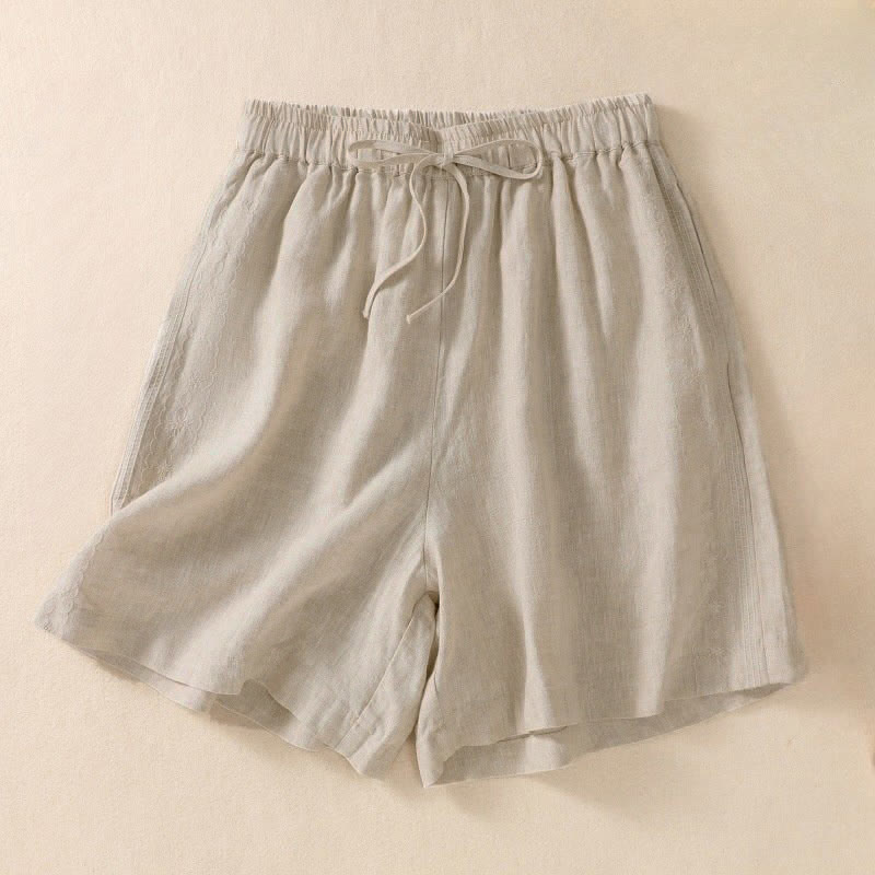 Buddha Stones Casual Floral Embroidery Pattern Drawstring Women's Shorts With Pockets - Beige - US8-10,UK/AU12-14,EU40-42 (2XL) - image 9