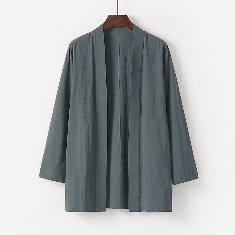 Buddha Stones Summer Minimalist Solid Cotton Linen Men's Kimono With Pocket - DimGray - US/UK/AU50,EU60 (7XL) - image 1