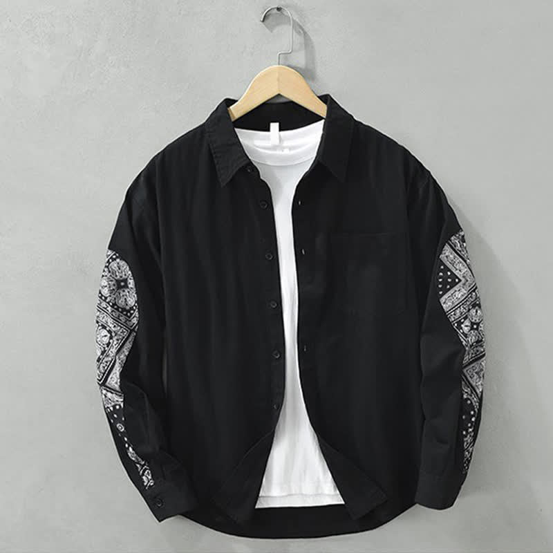 Buddha Stones Fall Casual Vintage Button-Up Paisley Cotton Men's Long Sleeve Shirts With Patch Pocket - Black - US/UK/AU42,EU52 (3XL) - image 0