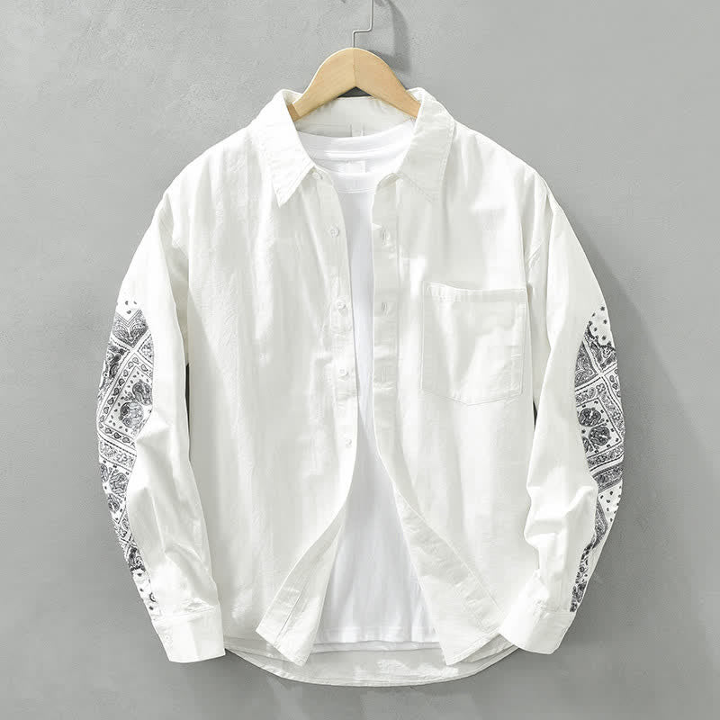 Buddha Stones Fall Casual Vintage Button-Up Paisley Cotton Men's Long Sleeve Shirts With Patch Pocket - White - US/UK/AU42,EU52 (3XL) - image 6