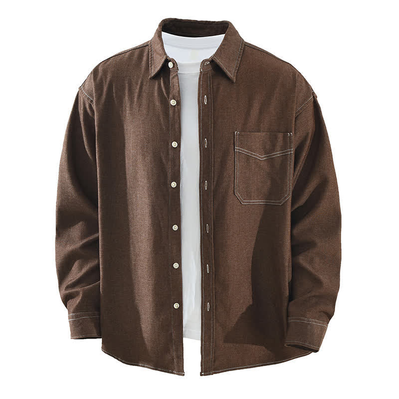 Buddha Stones Fall Casual Solid Men's Long Sleeve Shirts With Patch Pocket - Sienna - US/UK/AU42,EU52 (3XL) - image 0