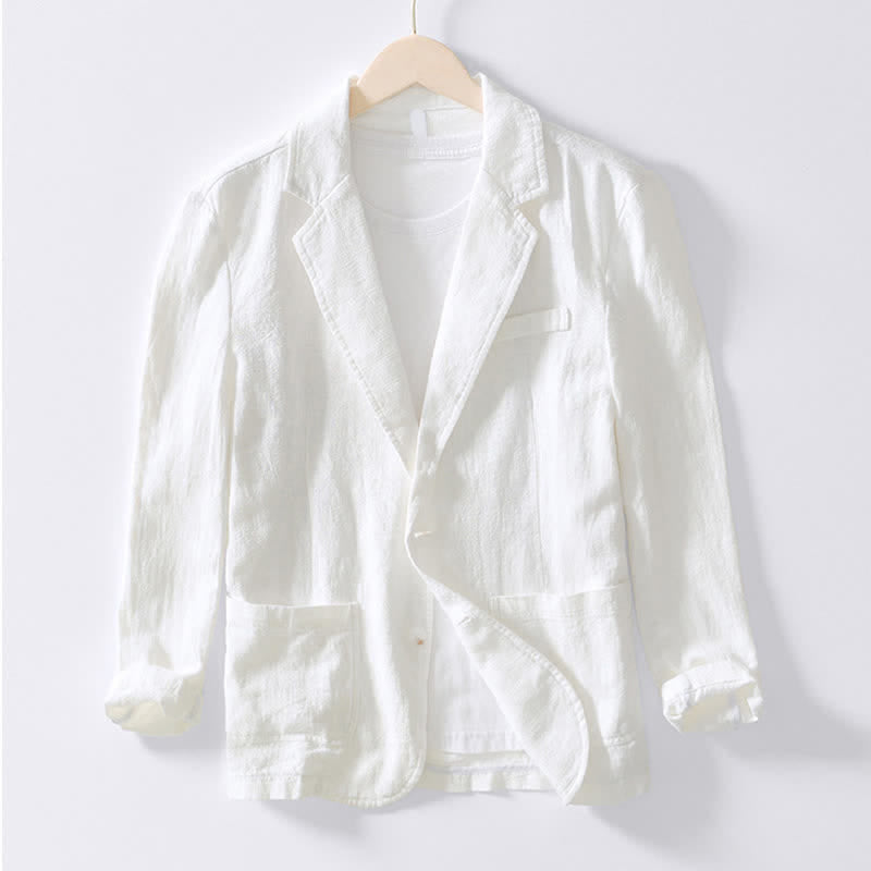 Buddha Stones Spring Fall Casual Minimalist Ramie Cotton Lapel Solid Men's Jacket With Pockets - White - US/UK/AU44,EU54 (4XL) - image 28