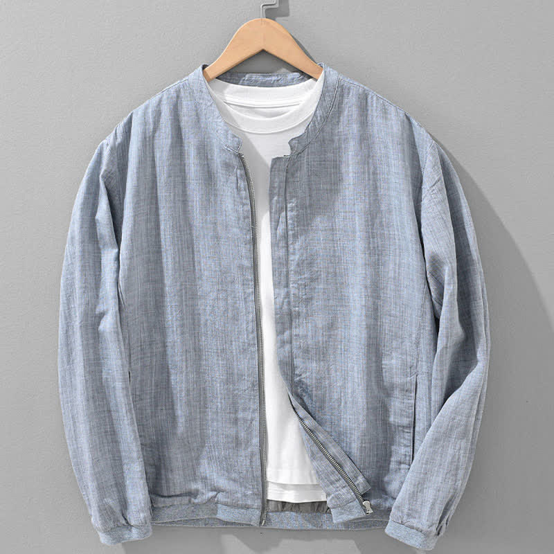 Buddha Stones Spring Summer Casual Minimalist Mandarin Collar Zipper Design Solid Men's Jacket With Pockets - LightSteelBlue - US/UK/AU42,EU52 (3XL) - image 17