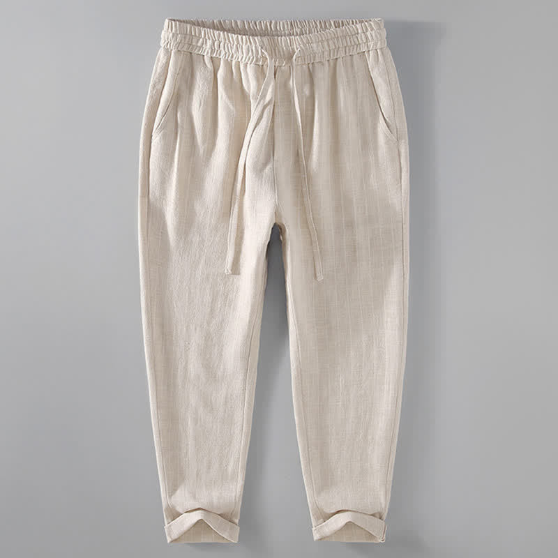Buddha Stones Spring Summer Casual Drawstring Striped Cropped Pants Men's Tapered Pants With Pockets - Beige - US/UK/AU42,EU52 (3XL) - image 2