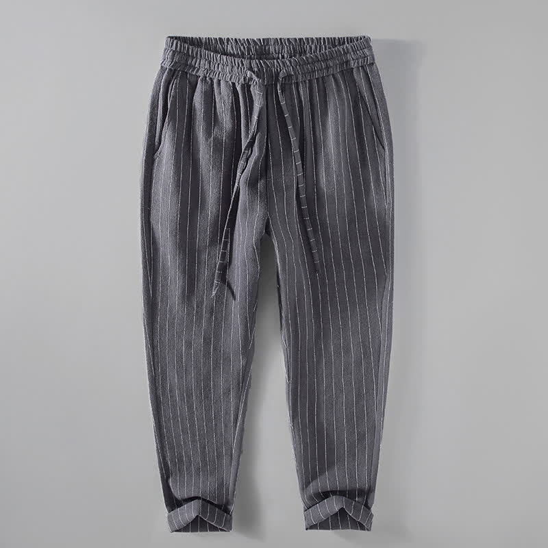Buddha Stones Spring Summer Casual Drawstring Striped Cropped Pants Men's Tapered Pants With Pockets - DimGray - US/UK/AU42,EU52 (3XL) - image 0