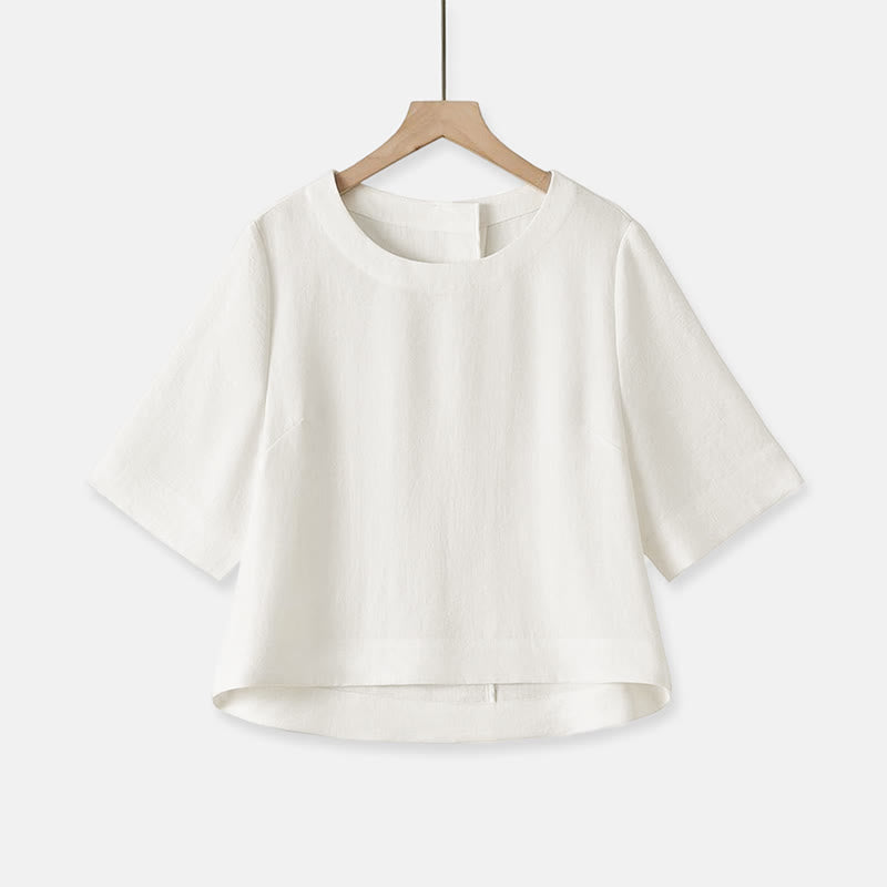 Buddha Stones Summer Casual Minimalist Crew Neck Solid Cropped Women's Short Sleeve T-Shirts - White - US12, UK/AU16, EU44 (2XL) - image 22
