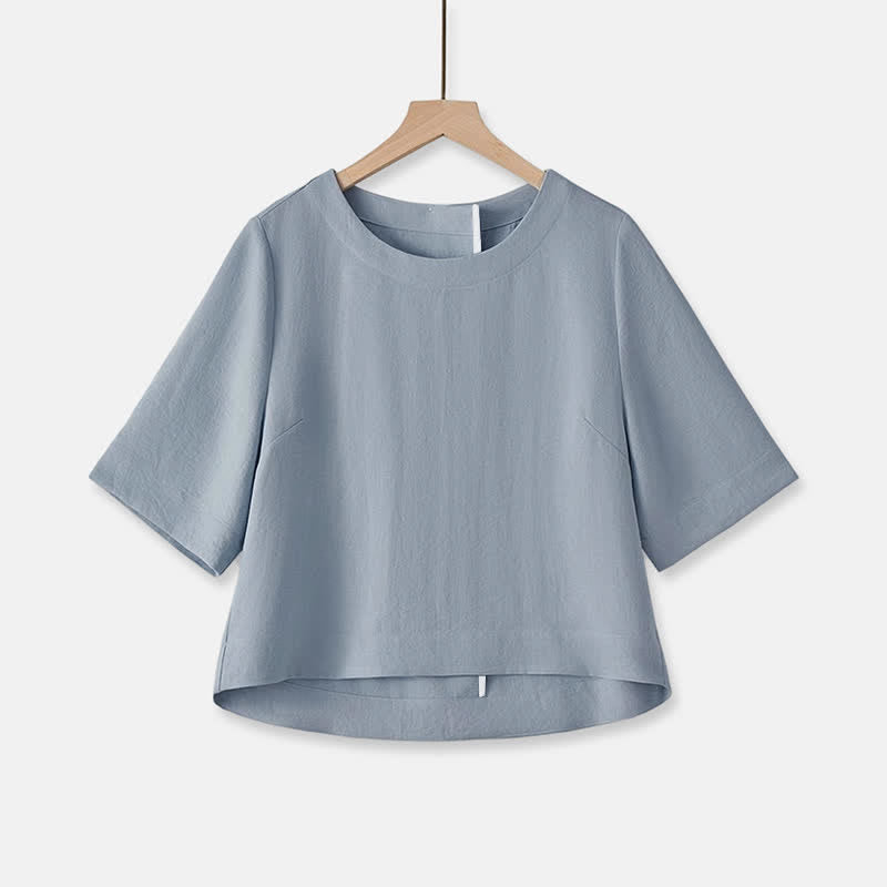 Buddha Stones Summer Casual Minimalist Crew Neck Solid Cropped Women's Short Sleeve T-Shirts - LightSteelBlue - US12, UK/AU16, EU44 (2XL) - image 15