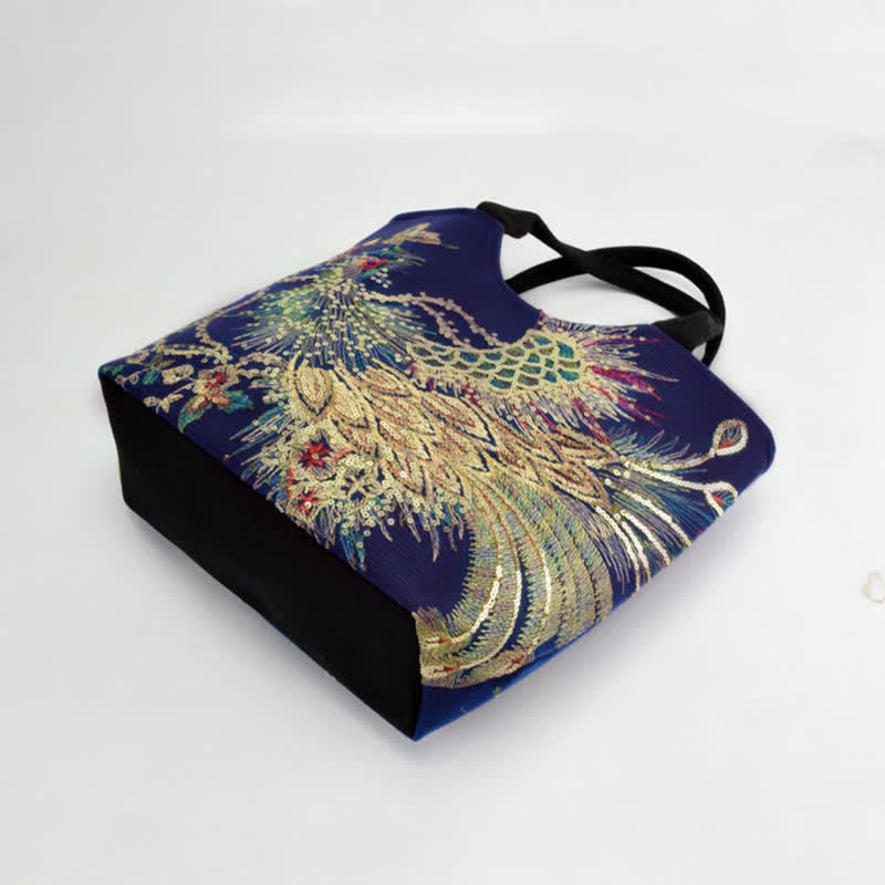 Buddha Stones Peacock Double-sided Embroidery Tote Bag Shoulder Bag Crossbody Bag - image 6