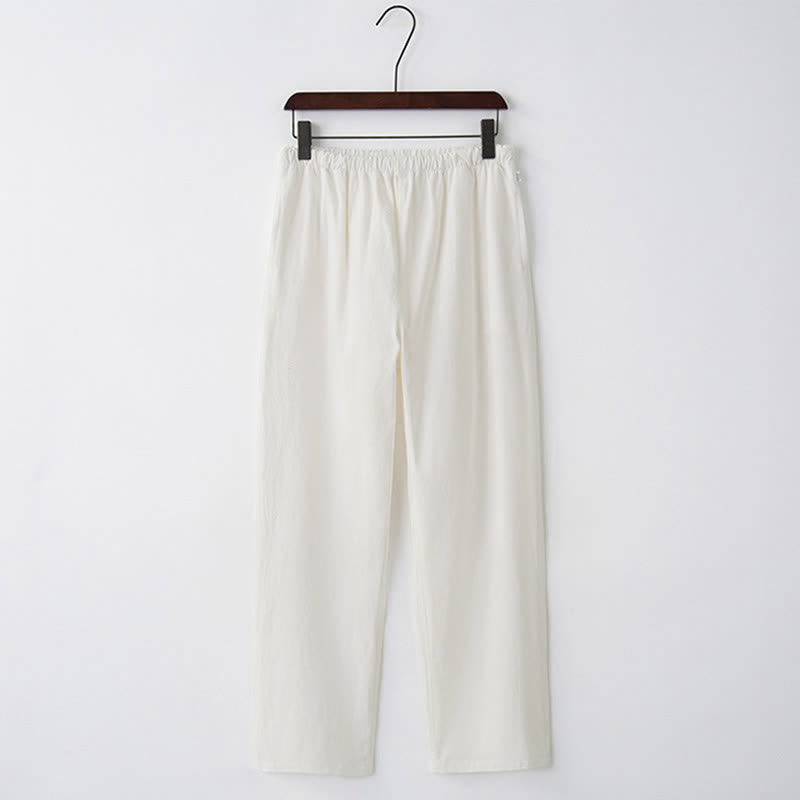 Buddha Stones Men's Solid Color Cotton Casual Drawstring Pants With Pockets - White - US/UK/AU44,EU54 (4XL) - image 8