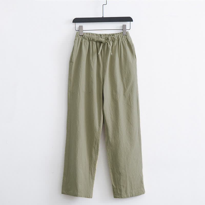 Buddha Stones Men's Solid Color Cotton Casual Drawstring Pants With Pockets - YellowGreen - US/UK/AU44,EU54 (4XL) - image 0