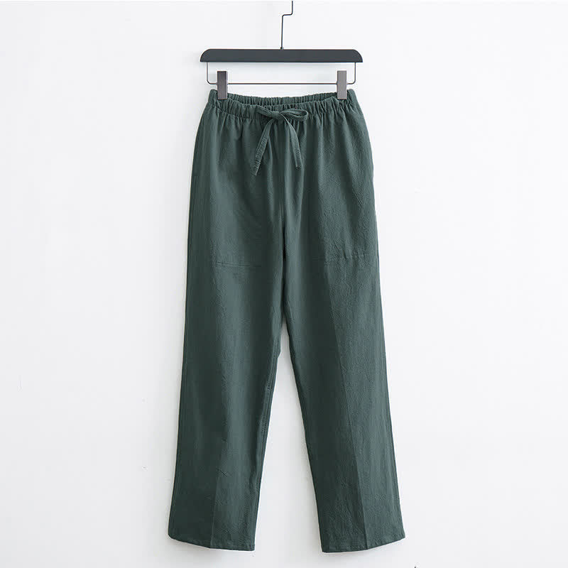 Buddha Stones Men's Solid Color Cotton Casual Drawstring Pants With Pockets - DarkGreen - US/UK/AU44,EU54 (4XL) - image 10