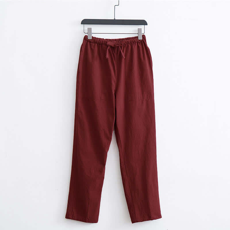 Buddha Stones Men's Solid Color Cotton Casual Drawstring Pants With Pockets - Crimson - US/UK/AU44,EU54 (4XL) - image 9