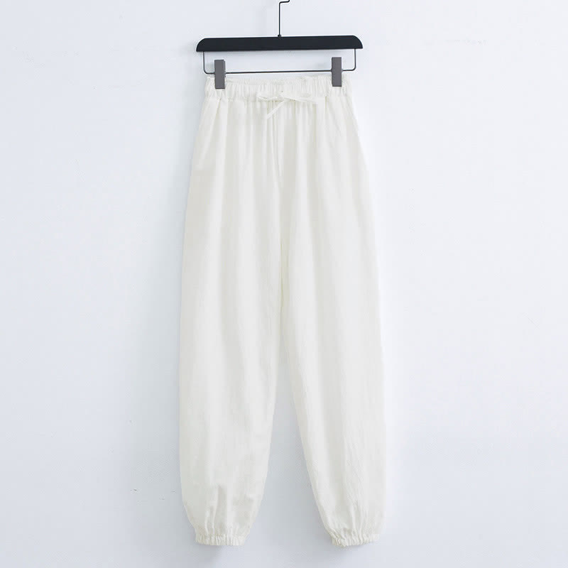 Buddha Stones Solid Color Cotton Casual Men's Harem Pants With Pockets - White - US/UK/AU44,EU54 (4XL) - image 4