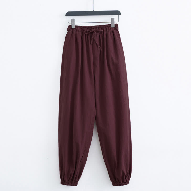 Buddha Stones Solid Color Cotton Casual Men's Harem Pants With Pockets - Maroon - US/UK/AU44,EU54 (4XL) - image 9
