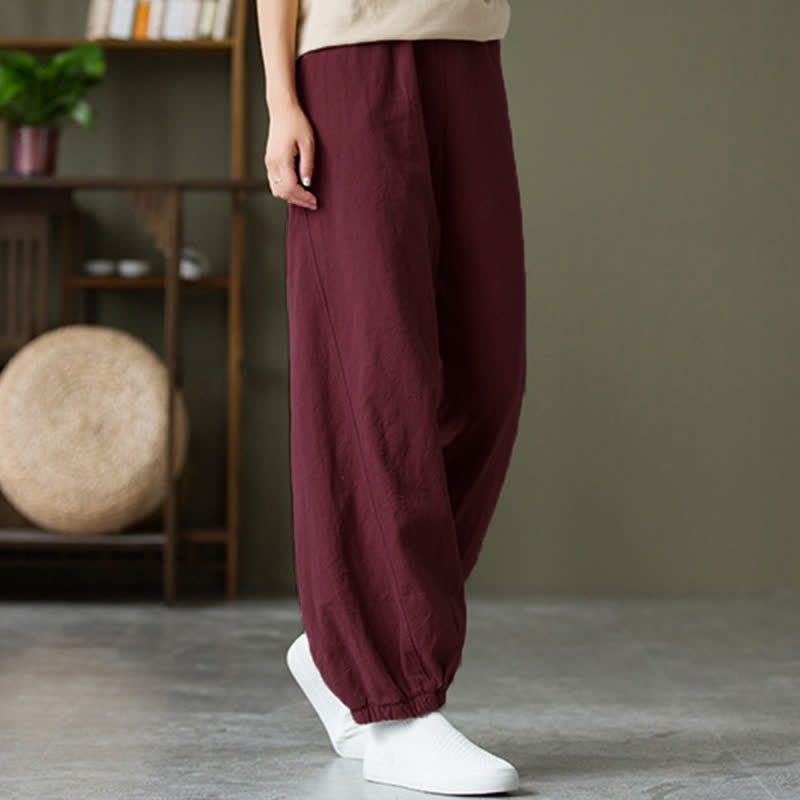 Buddha Stones Plain Color Ramie Linen Cotton Women's Pants With Pockets - PaleVioletRed - US6,UK/AU10,EU38 (L) - image 56