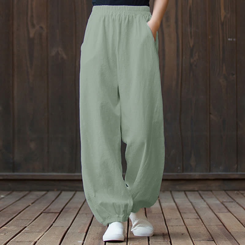 Buddha Stones Plain Color Ramie Linen Cotton Women's Pants With Pockets - MintCream - US6,UK/AU10,EU38 (L) - image 67