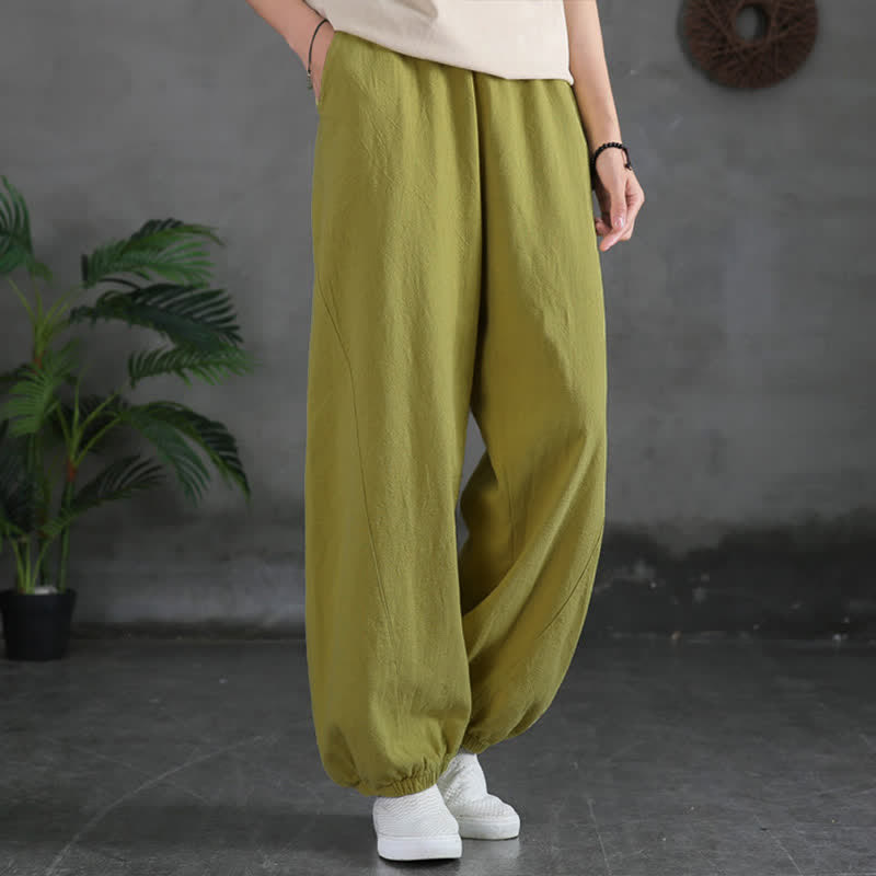 Buddha Stones Plain Color Ramie Linen Cotton Women's Pants With Pockets - YellowGreen - US6,UK/AU10,EU38 (L) - image 19