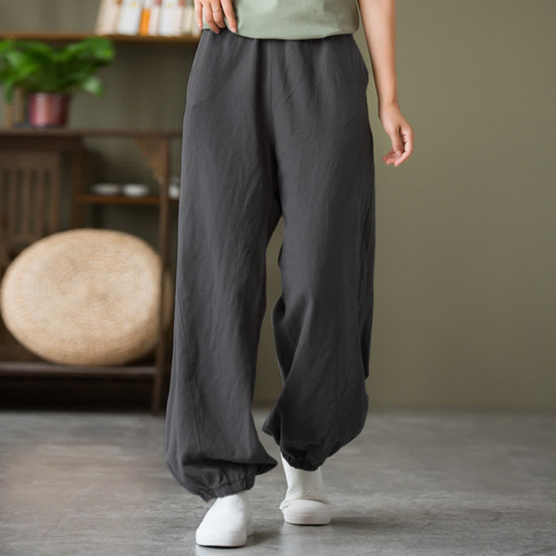 Buddha Stones Plain Color Ramie Linen Cotton Women's Pants With Pockets - DarkGray - US6,UK/AU10,EU38 (L) - image 0